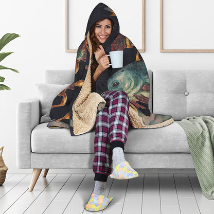 Watercolor Pisces Zodiac Sign Print Hooded Blanket