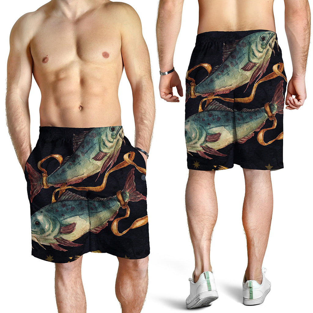 Watercolor Pisces Zodiac Sign Print Men's Shorts