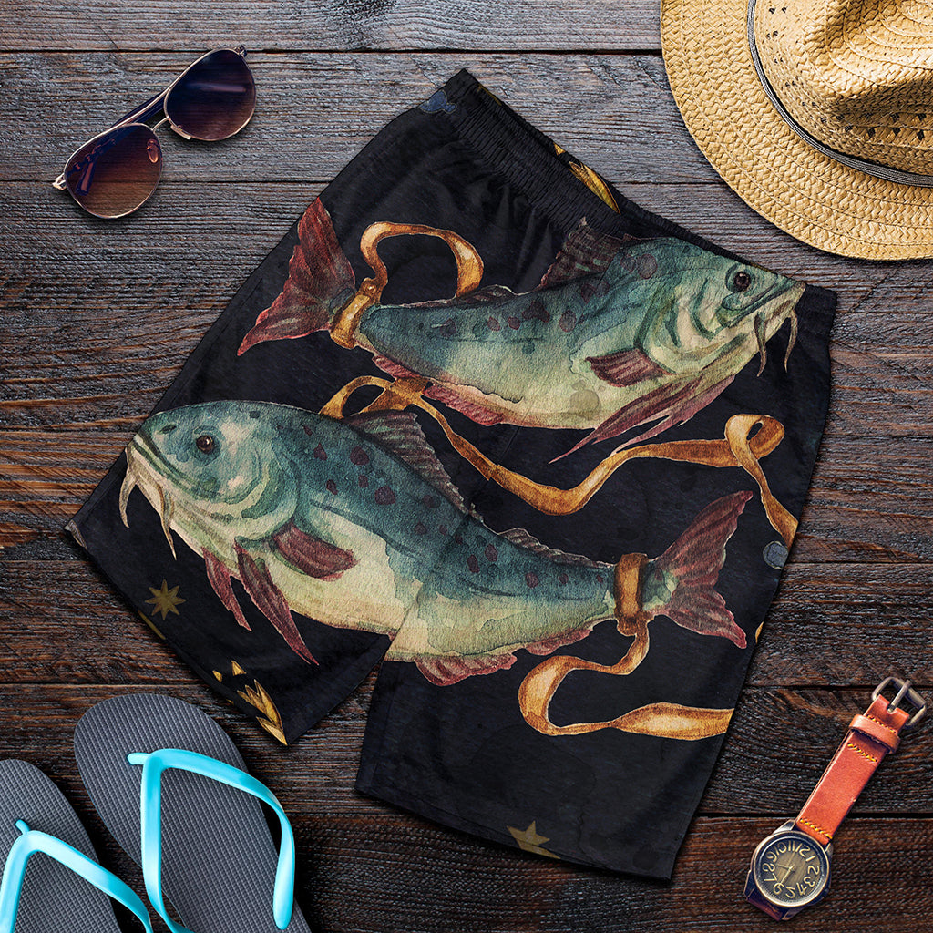 Watercolor Pisces Zodiac Sign Print Men's Shorts