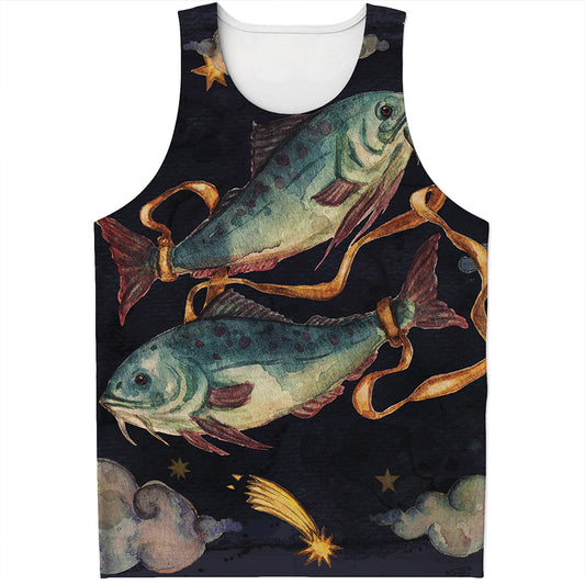 Watercolor Pisces Zodiac Sign Print Men's Tank Top