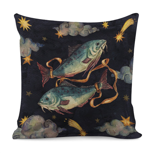 Watercolor Pisces Zodiac Sign Print Pillow Cover