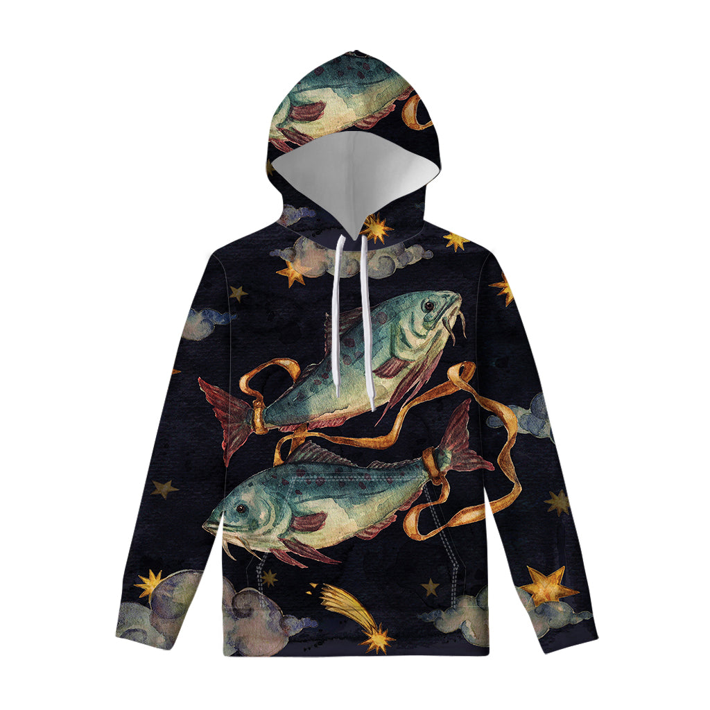 Watercolor Pisces Zodiac Sign Print Pullover Hoodie
