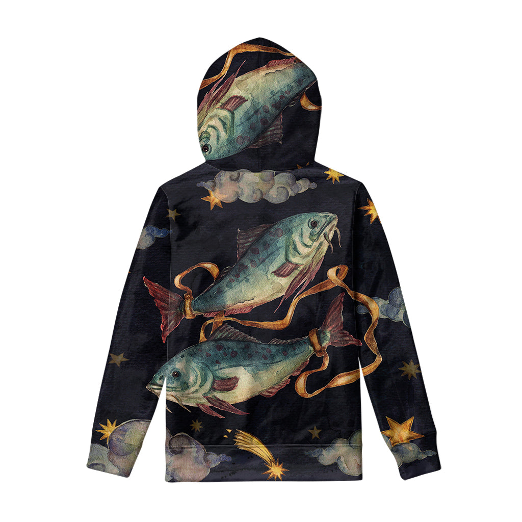 Watercolor Pisces Zodiac Sign Print Pullover Hoodie