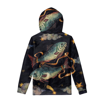 Watercolor Pisces Zodiac Sign Print Pullover Hoodie