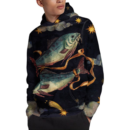 Watercolor Pisces Zodiac Sign Print Pullover Hoodie