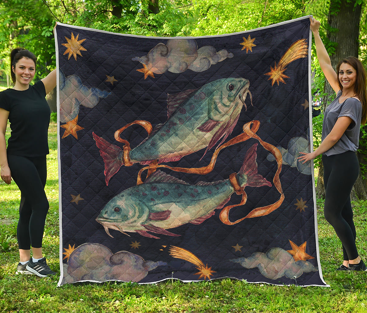 Watercolor Pisces Zodiac Sign Print Quilt