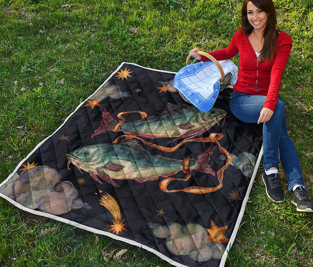Watercolor Pisces Zodiac Sign Print Quilt
