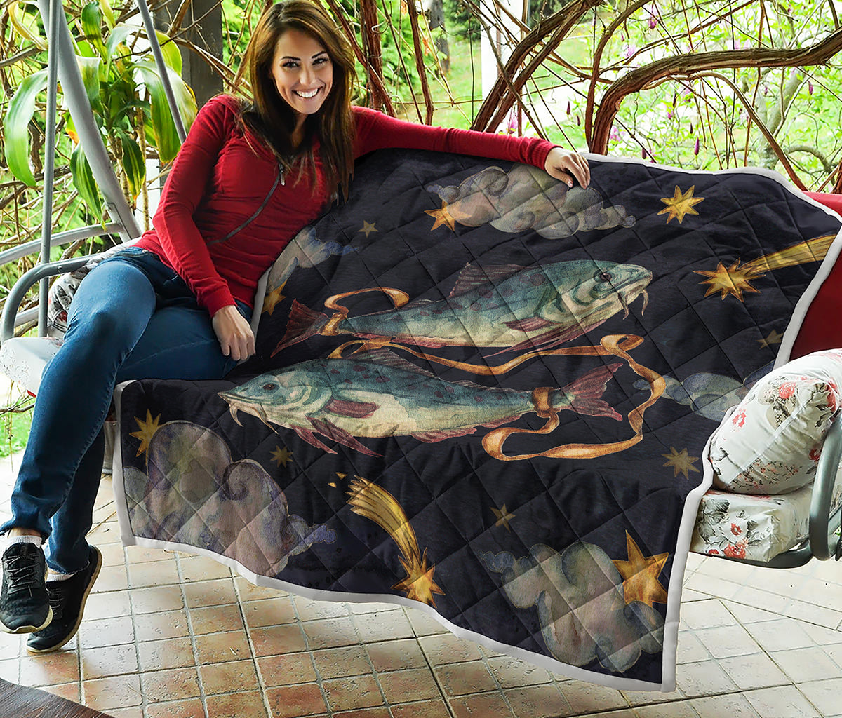 Watercolor Pisces Zodiac Sign Print Quilt