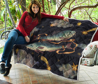 Watercolor Pisces Zodiac Sign Print Quilt