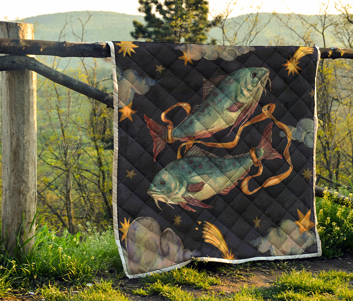 Watercolor Pisces Zodiac Sign Print Quilt