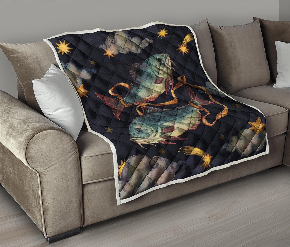Watercolor Pisces Zodiac Sign Print Quilt