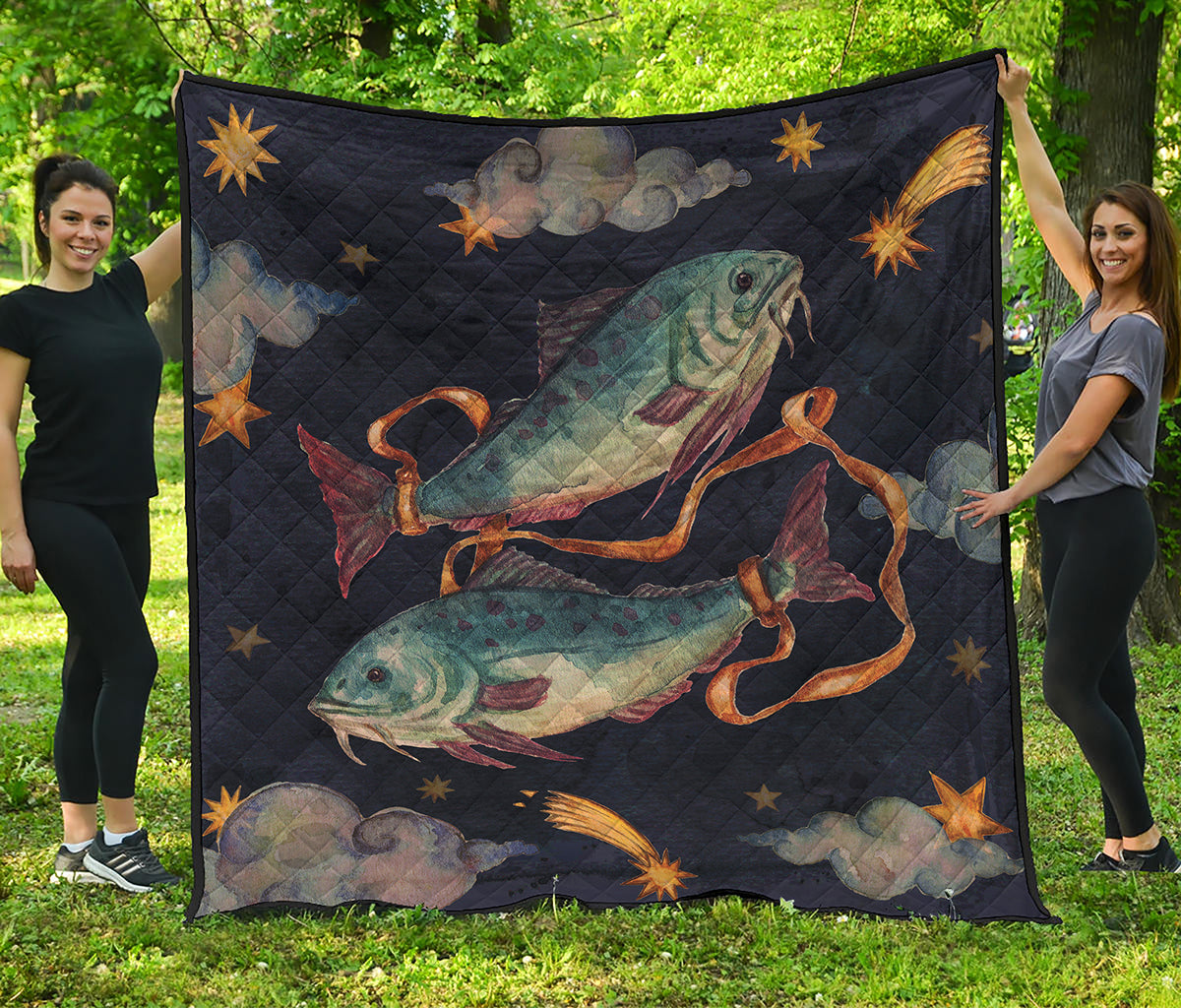 Watercolor Pisces Zodiac Sign Print Quilt