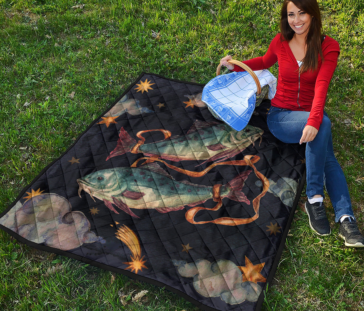 Watercolor Pisces Zodiac Sign Print Quilt