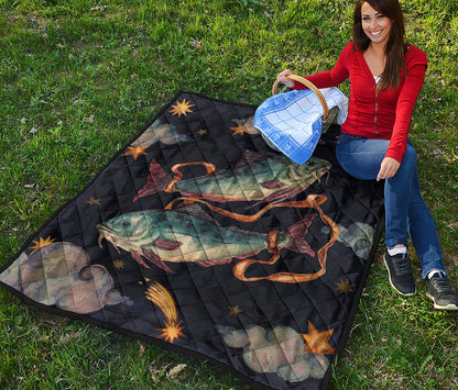 Watercolor Pisces Zodiac Sign Print Quilt