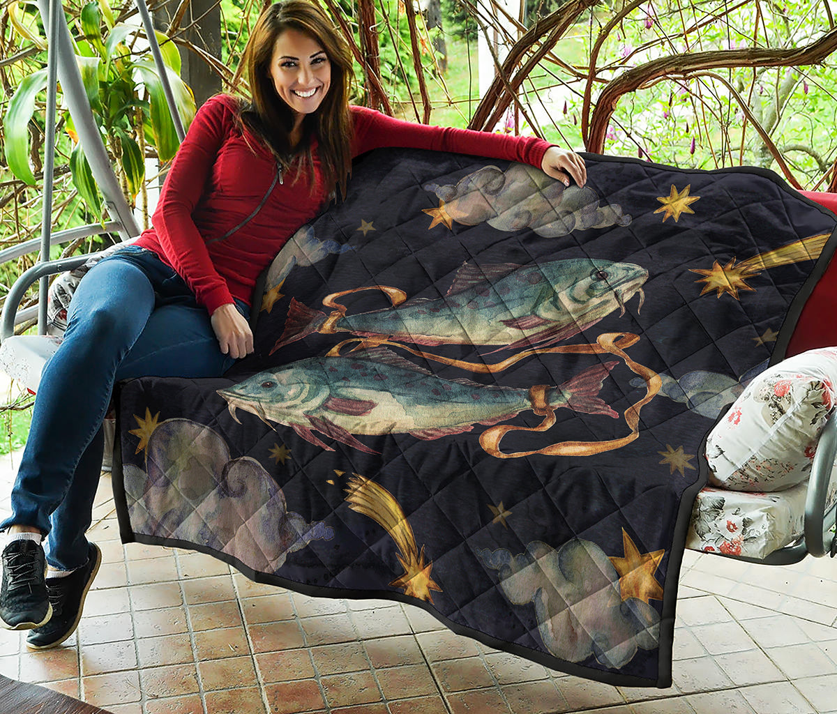 Watercolor Pisces Zodiac Sign Print Quilt