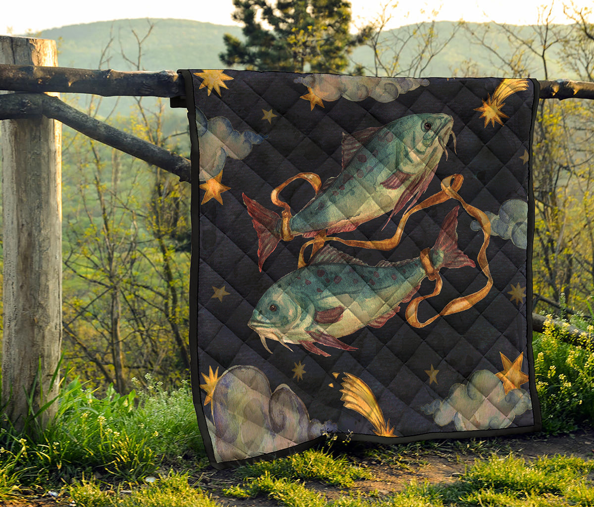 Watercolor Pisces Zodiac Sign Print Quilt