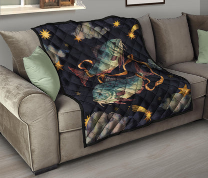 Watercolor Pisces Zodiac Sign Print Quilt