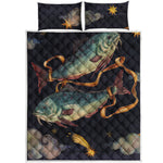 Watercolor Pisces Zodiac Sign Print Quilt Bed Set