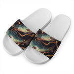 Watercolor Pisces Zodiac Sign Print White Slide Sandals