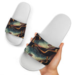Watercolor Pisces Zodiac Sign Print White Slide Sandals