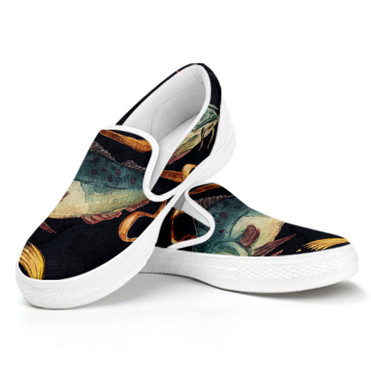 Watercolor Pisces Zodiac Sign Print White Slip On Shoes