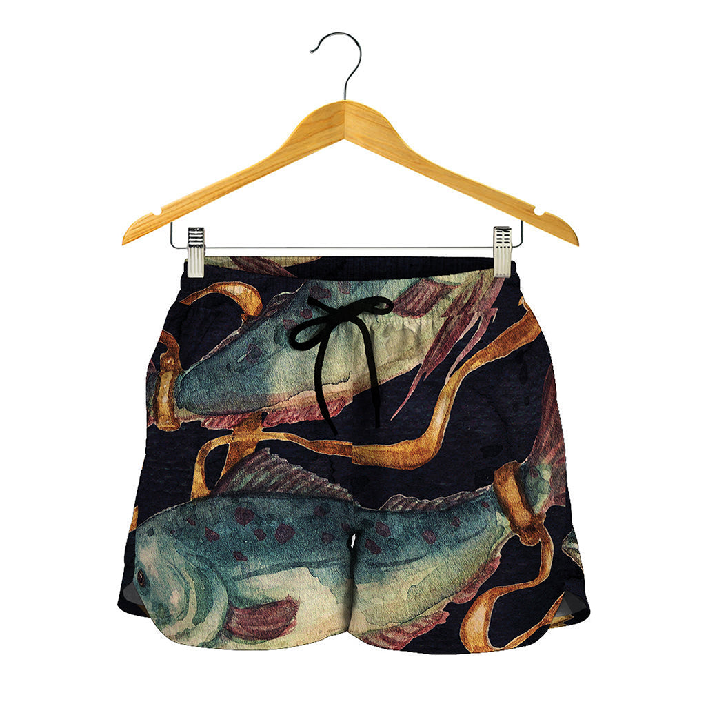 Watercolor Pisces Zodiac Sign Print Women's Shorts