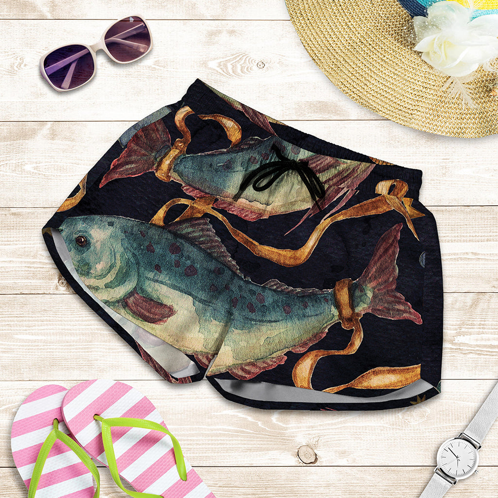 Watercolor Pisces Zodiac Sign Print Women's Shorts