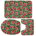 Watercolor Poinsettia Pattern Print 3 Piece Bath Mat Set