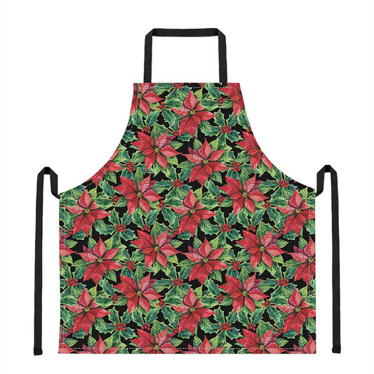 Watercolor Poinsettia Pattern Print Apron