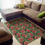 Watercolor Poinsettia Pattern Print Area Rug