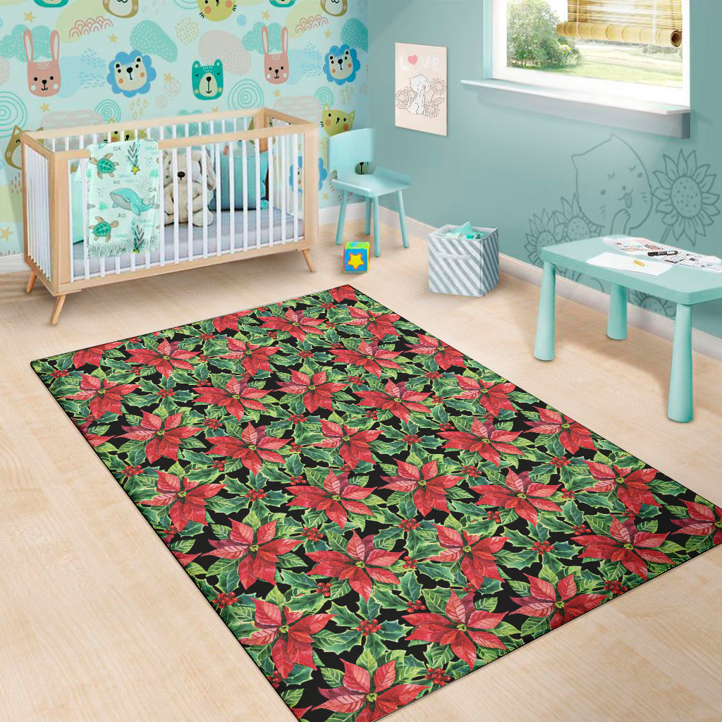 Watercolor Poinsettia Pattern Print Area Rug