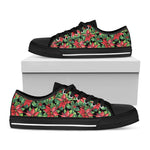 Watercolor Poinsettia Pattern Print Black Low Top Shoes