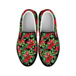 Watercolor Poinsettia Pattern Print Black Slip On Shoes