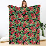 Watercolor Poinsettia Pattern Print Blanket
