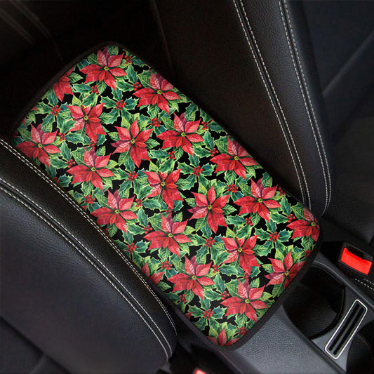 Watercolor Poinsettia Pattern Print Car Center Console Cover