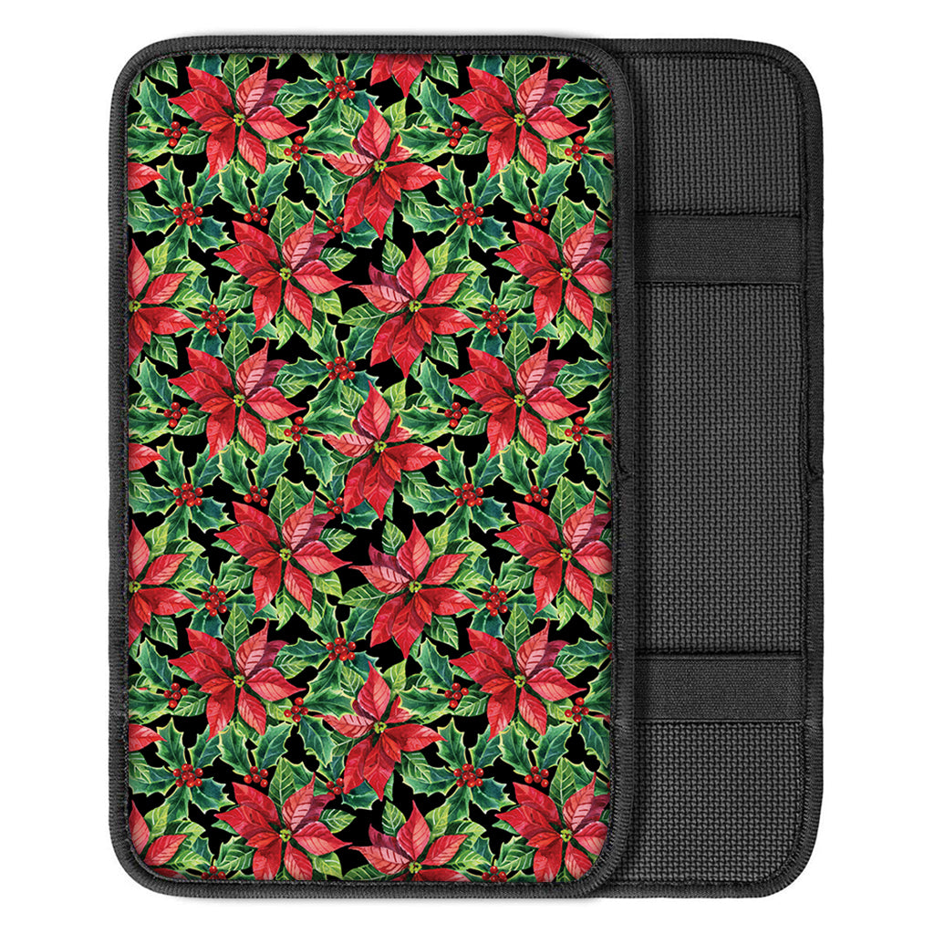 Watercolor Poinsettia Pattern Print Car Center Console Cover