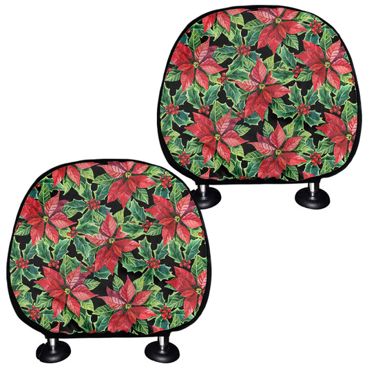 Watercolor Poinsettia Pattern Print Car Headrest Covers