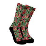 Watercolor Poinsettia Pattern Print Crew Socks
