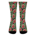 Watercolor Poinsettia Pattern Print Crew Socks