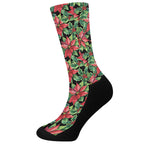 Watercolor Poinsettia Pattern Print Crew Socks