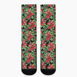 Watercolor Poinsettia Pattern Print Crew Socks
