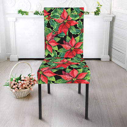 Watercolor Poinsettia Pattern Print Dining Chair Slipcover