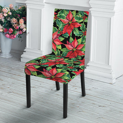 Watercolor Poinsettia Pattern Print Dining Chair Slipcover