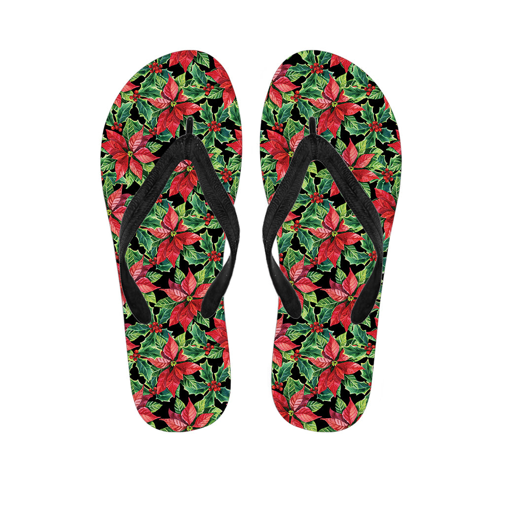 Watercolor Poinsettia Pattern Print Flip Flops