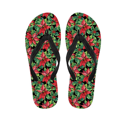 Watercolor Poinsettia Pattern Print Flip Flops