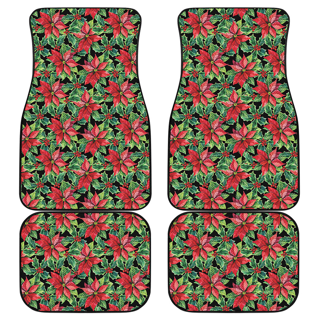 Watercolor Poinsettia Pattern Print Front and Back Car Floor Mats