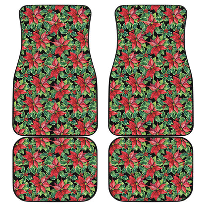 Watercolor Poinsettia Pattern Print Front and Back Car Floor Mats