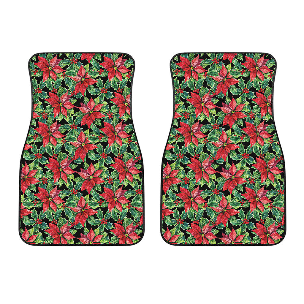 Watercolor Poinsettia Pattern Print Front Car Floor Mats