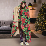 Watercolor Poinsettia Pattern Print Hooded Blanket