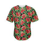 Watercolor Poinsettia Pattern Print Men's Baseball Jersey